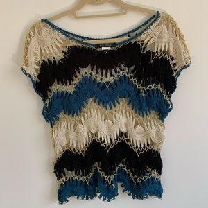 Striped Navy Black White Gold Top